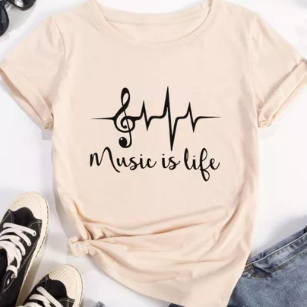Camiseta Feminina Gola Redonda Music Is Life