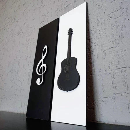 Kit de Quadros de Música em MDF com Gravação a Laser - Decoração Perfeita para Amantes da Música - Clave de Sol e Violão