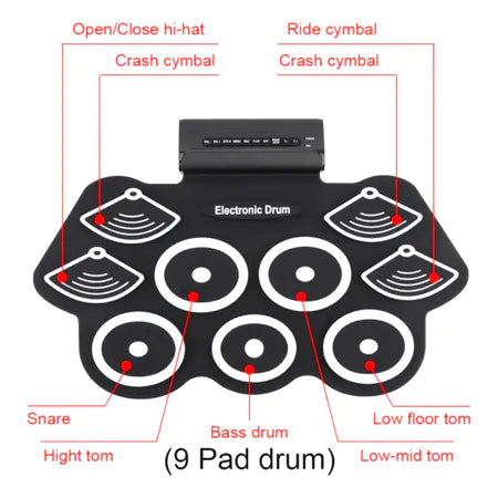 Bateria Eletronica Instrumento Musical Portátil Digital 9 Pads
