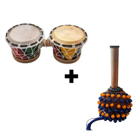 kit percussão - Bongô + xequere PP afoxe -, tambor, caxixi, percussão, ab,agbe, instrumento artesanal bahia