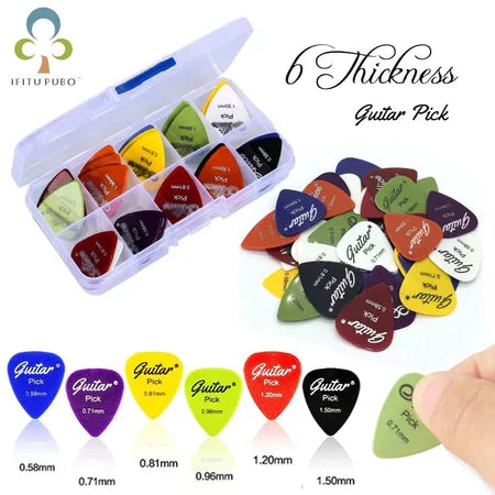 50 Palheta Paleta Violão Baixo Guitarra Medidas Diferentes com Estojo