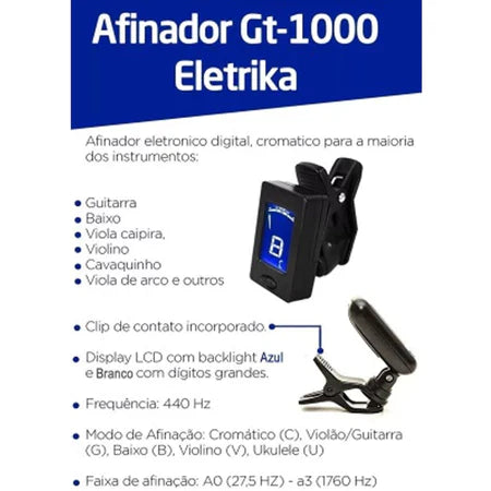 Afinador Clip Cromático Profissional de Contato GT1000 Eletrika